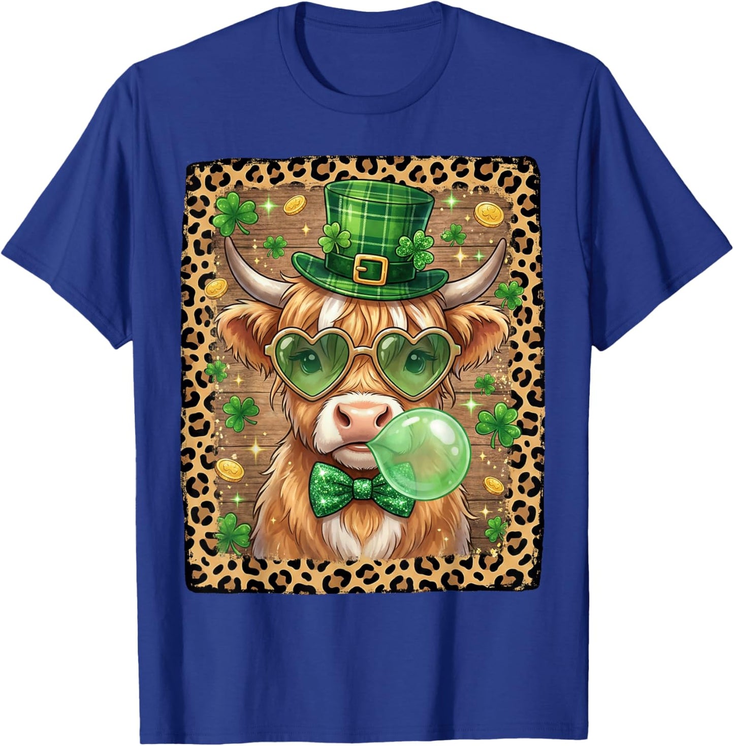 Highland Cow St Patricks Day Women Shamrock Saint Pattys T-Shirt - T-Shirt | Royal