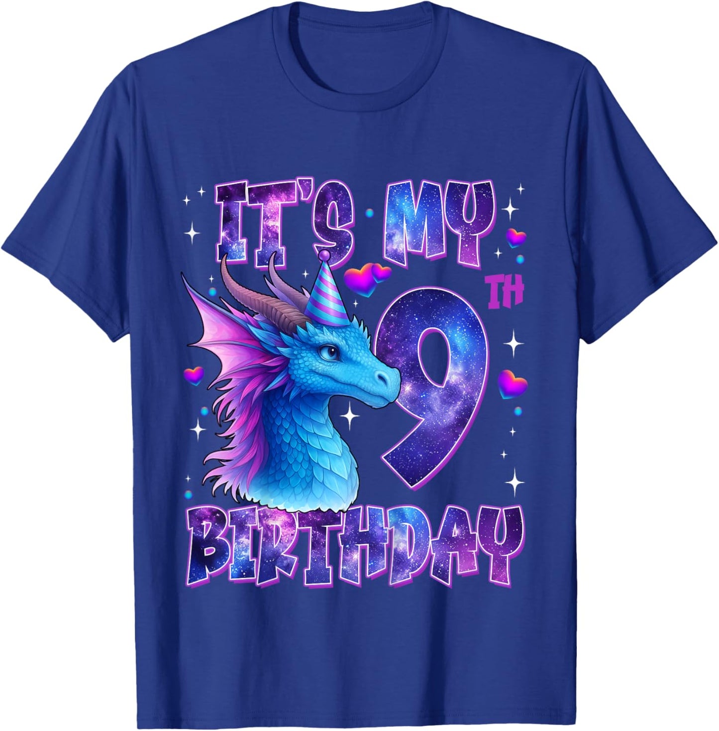 It's My 9th Birthday Dragon Party Cute Girls Dragons Theme T-Shirt - T-Shirt | Royal
