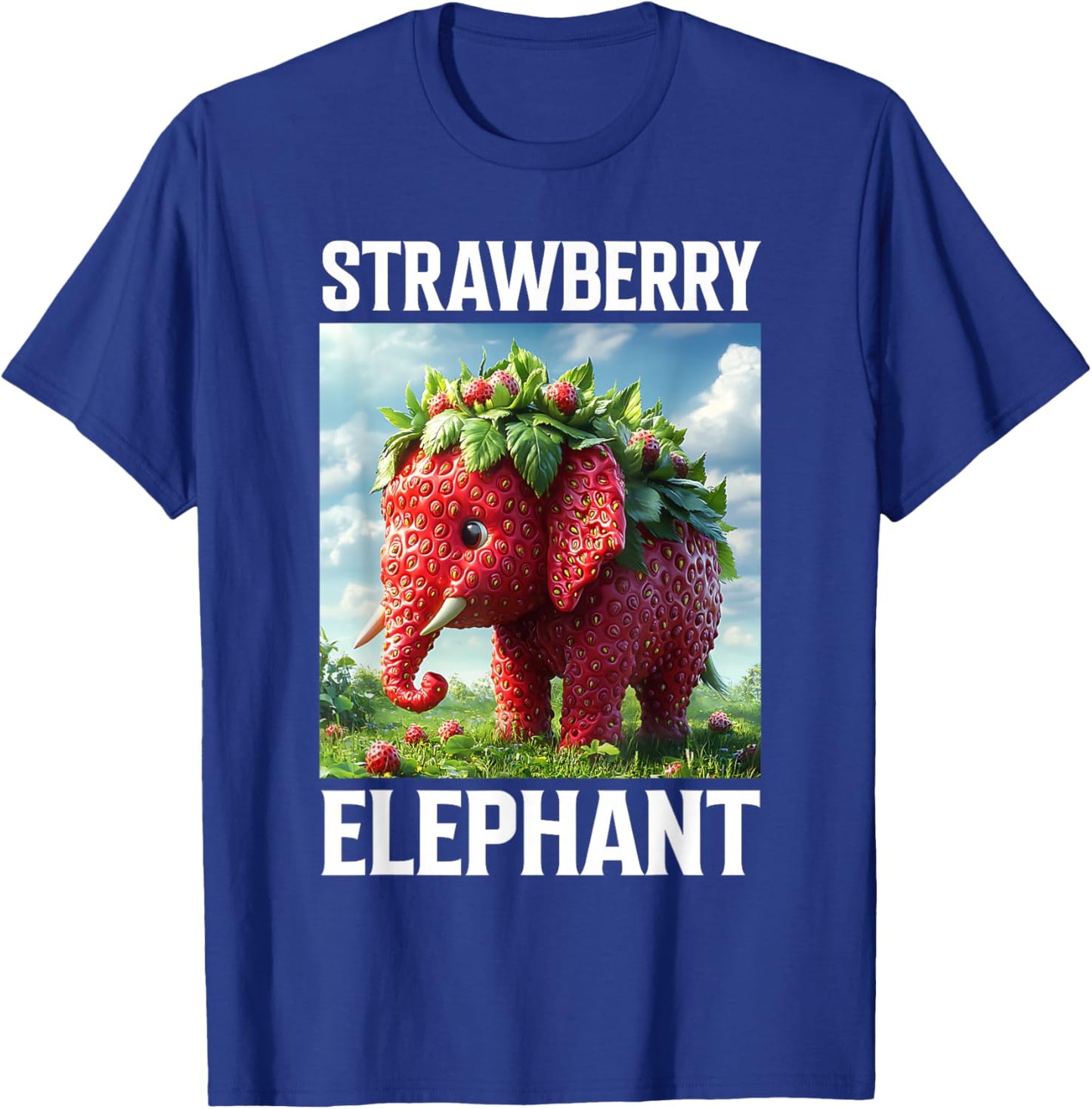 Strawberry Elephant Cute Whimsical Animal Art T-Shirt - T-Shirt | Royal
