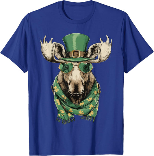 Irish Moose with Hearts Sunglasses Shamrocks St Patricks Day T-Shirt - T-Shirt | Royal