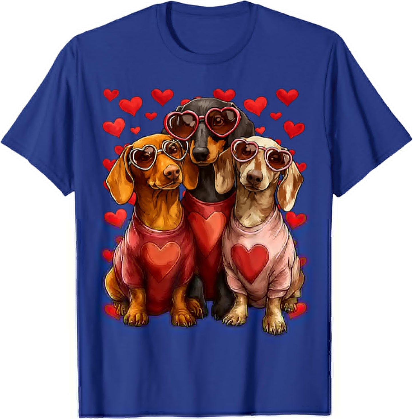 Cute Dachshunds Dogs with Heart Sunglasses Valentines Day T-Shirt - T-Shirt | Royal