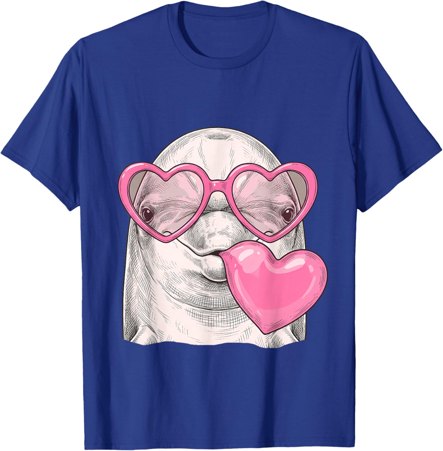Cute Dolphin Blowing Pink Valentine Heart Bubble Gum T-Shirt - T-Shirt | Royal