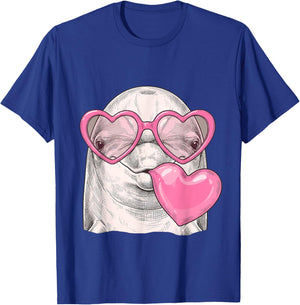 Cute Dolphin Blowing Pink Valentine Heart Bubble Gum T-Shirt - T-Shirt | Royal