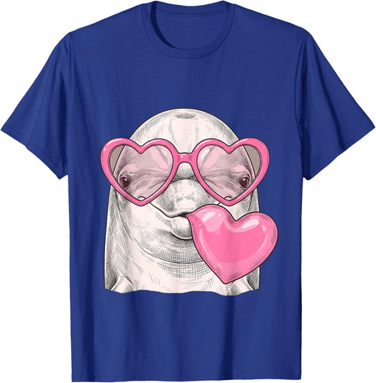 Cute Dolphin Blowing Pink Valentine Heart Bubble Gum T-Shirt - T-Shirt | Royal