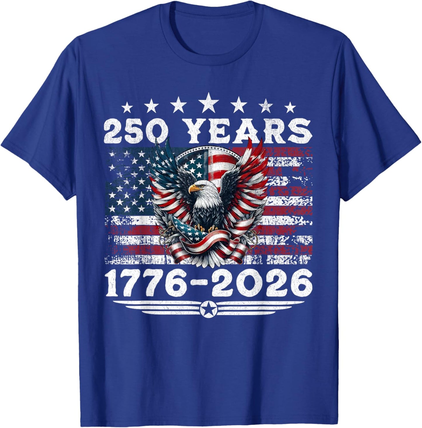 4th of July American Flag Vintage 250 Years 1776 2026 USA T-Shirt - T-Shirt | Royal