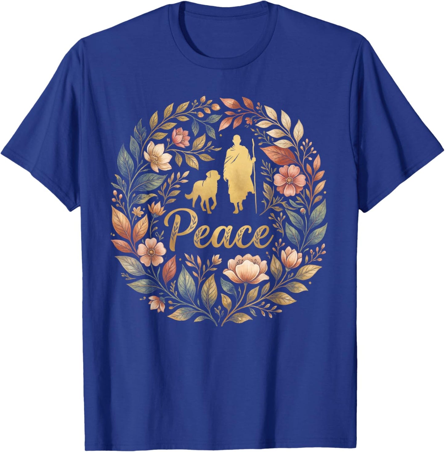 Retro Walk for Peace Monks with Aloka Dog Minimalist Zen Art T-Shirt - T-Shirt | Royal