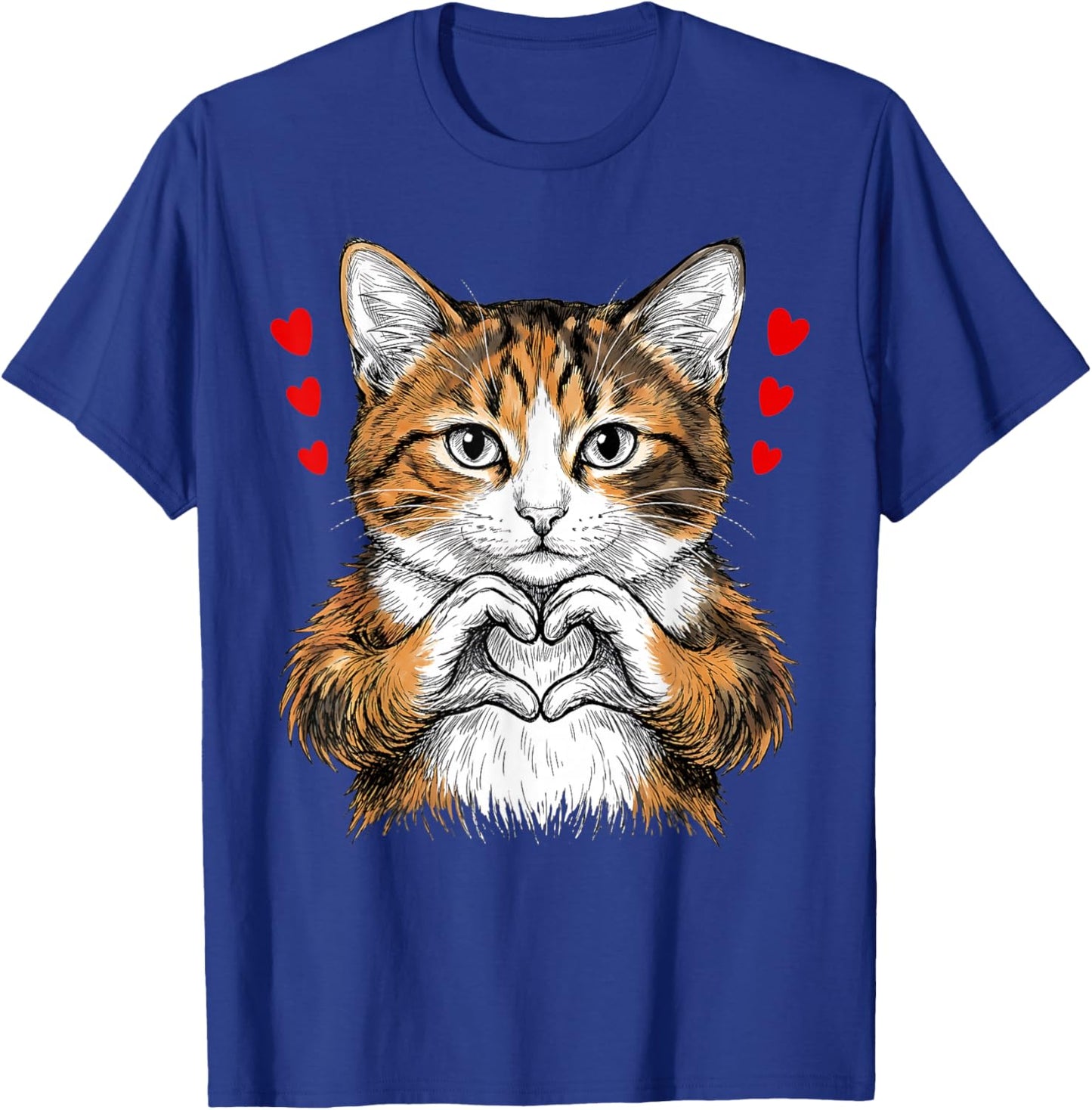 Cat Making Heart Sign Valentine Day Cute Kitten Love Cats T-Shirt - T-Shirt | Royal