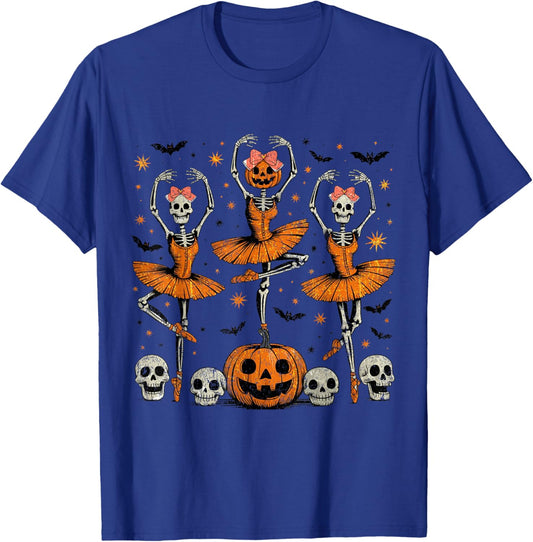 Girls Halloween Ballet Skeleton Pumpkin Girls Skeleton Women T-Shirt - T-Shirt | Royal