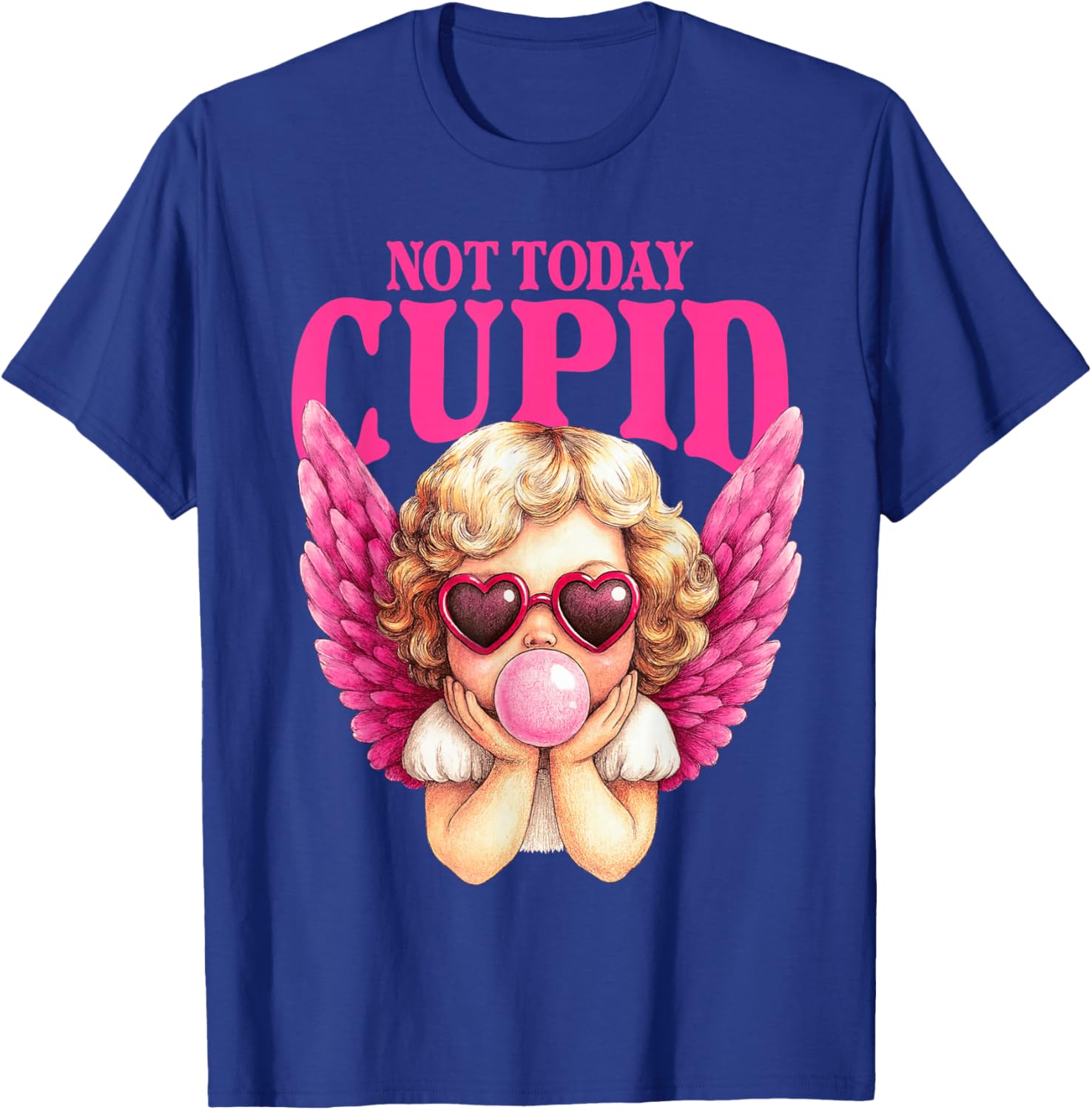 Vintage Cupid Blowing Bubble Gum Heart Sunglasses Valentines T-Shirt - T-Shirt | Royal