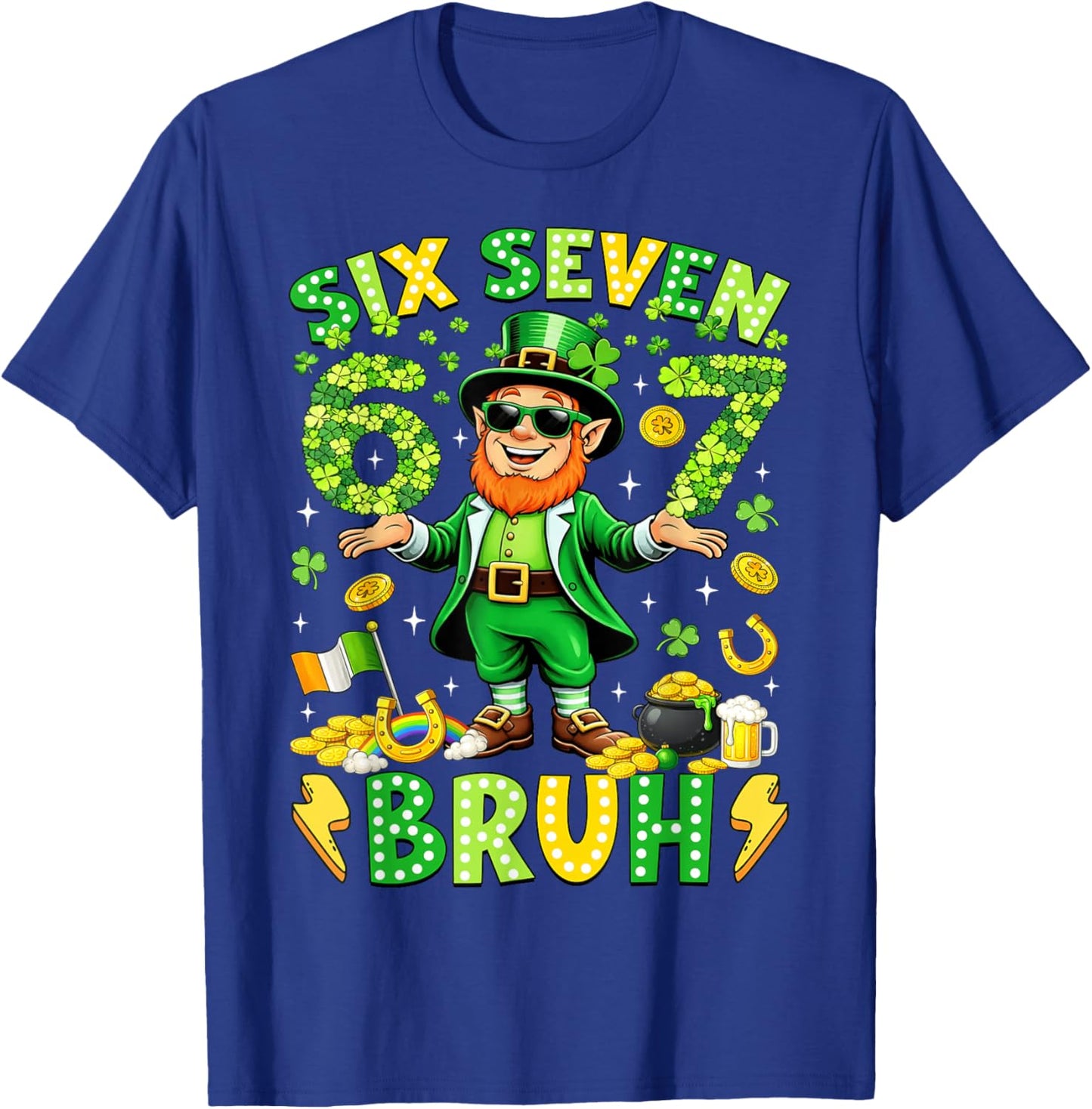 Six Seven Bruh St Patricks Day Leprechaun Meme 6 7 Boys Kids T-Shirt - T-Shirt | Royal