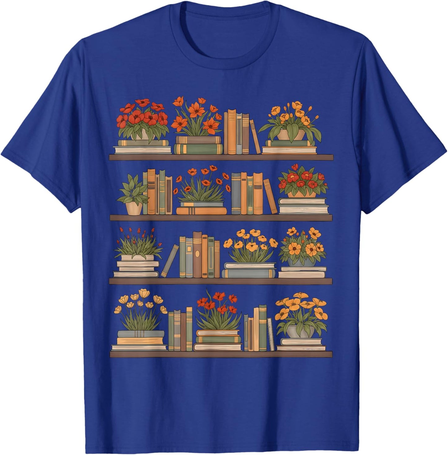 Whimsical Books and Blooms T-Shirt - T-Shirt | Royal