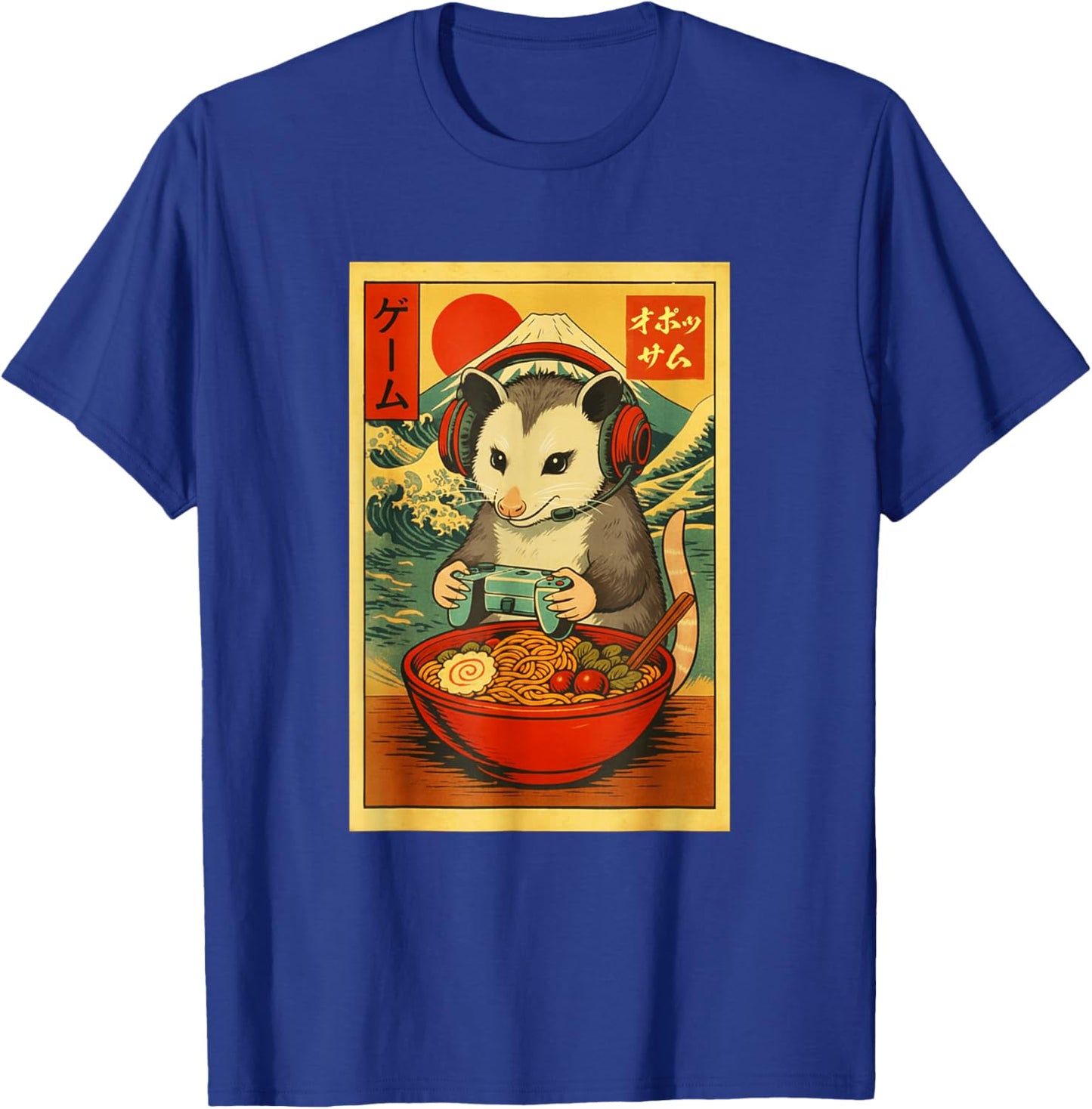 Opossum Gaming Ramen Japanese Ukiyo-e Great Wave Retro Art T-Shirt - T-Shirt | Royal
