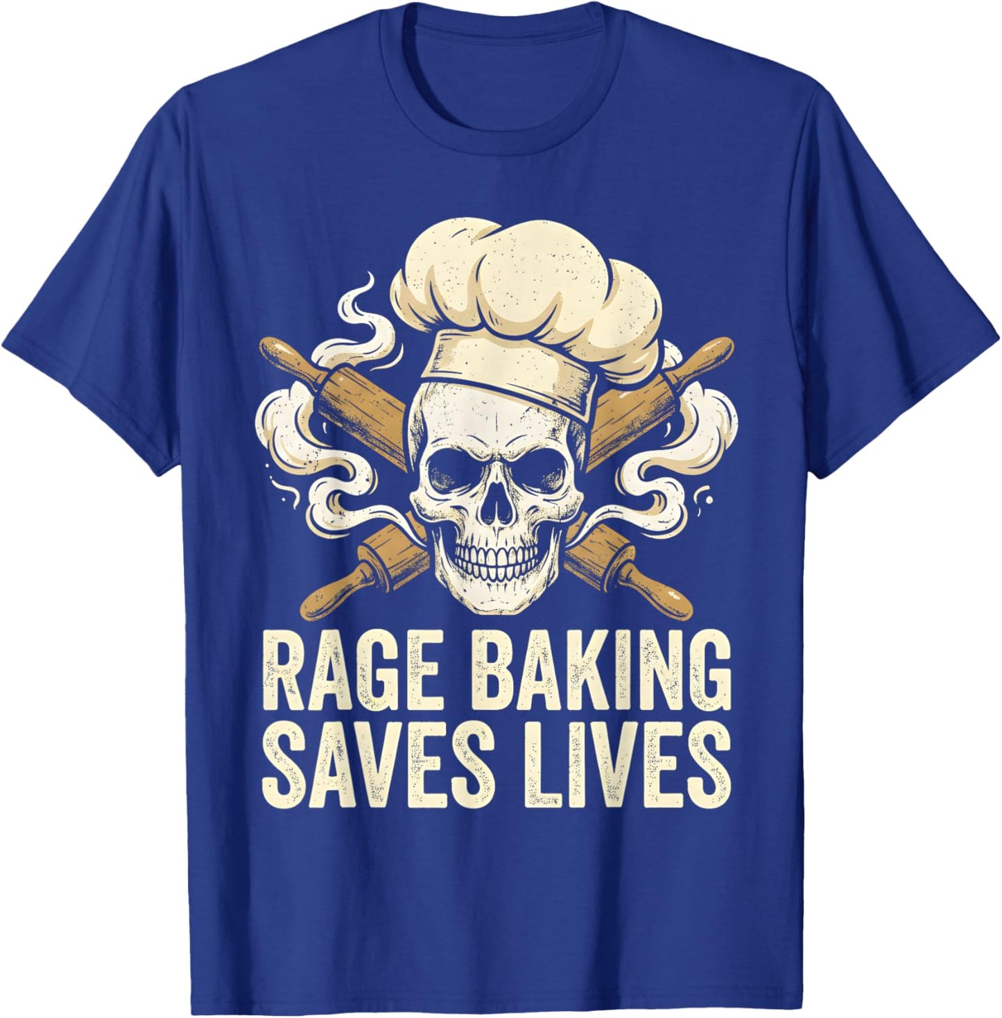 Rage Baking Saves Lives Skull Baker X Wooden Rolling Pin T-Shirt - T-Shirt | Royal