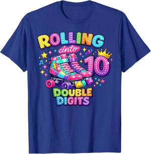 Rolling Into 10 Double Digits 10th Birthday Girl Roller T-Shirt - T-Shirt | Royal