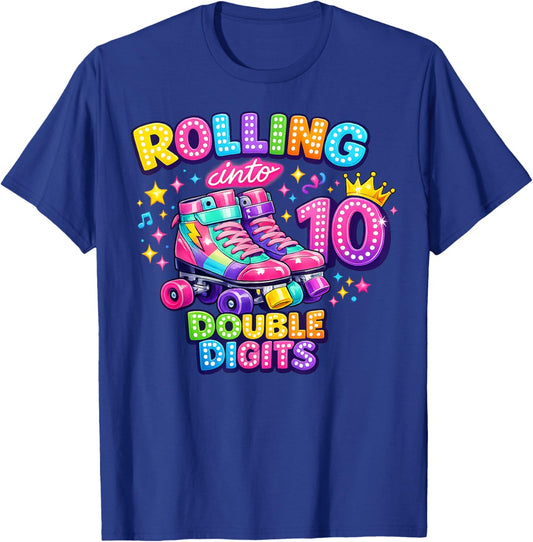 Rolling Into 10 Double Digits 10th Birthday Girl Roller T-Shirt - T-Shirt | Royal