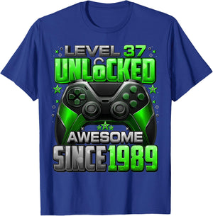 Level 37 Unlocked Awesome Since 1989 37th Birthday Gaming T-Shirt - T-Shirt | Royal