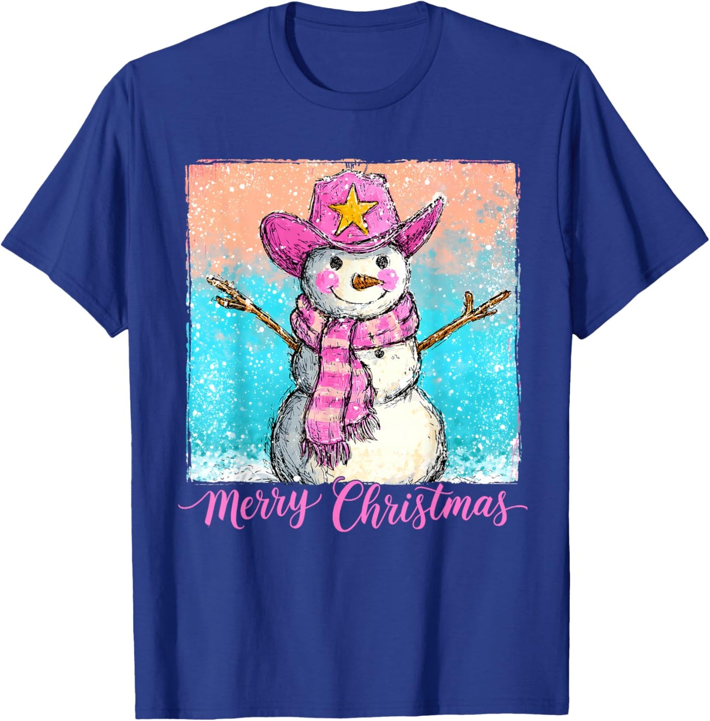 Funny Howdy Cowboy Snowman Western Merry Christmas 2025 T-Shirt - T-Shirt | Royal