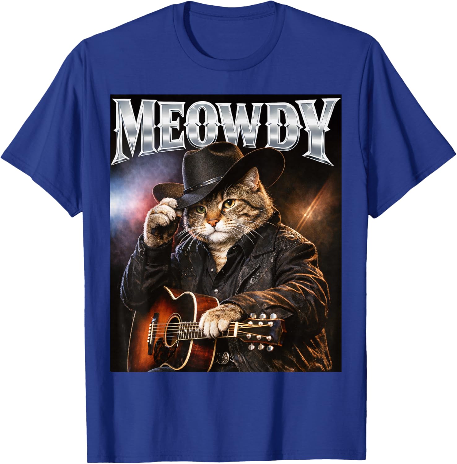 Meowdy Funny Cat Country Singer 80s and 90s Retro T-Shirt - T-Shirt | Royal