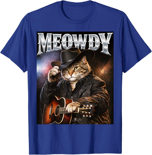 Meowdy Funny Cat Country Singer 80s and 90s Retro T-Shirt - T-Shirt | Royal
