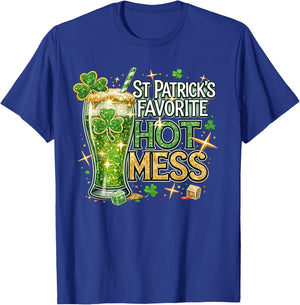 St Patrick’s Favorite Hot Mess Green Beer Drinking Day T-Shirt - T-Shirt | Royal