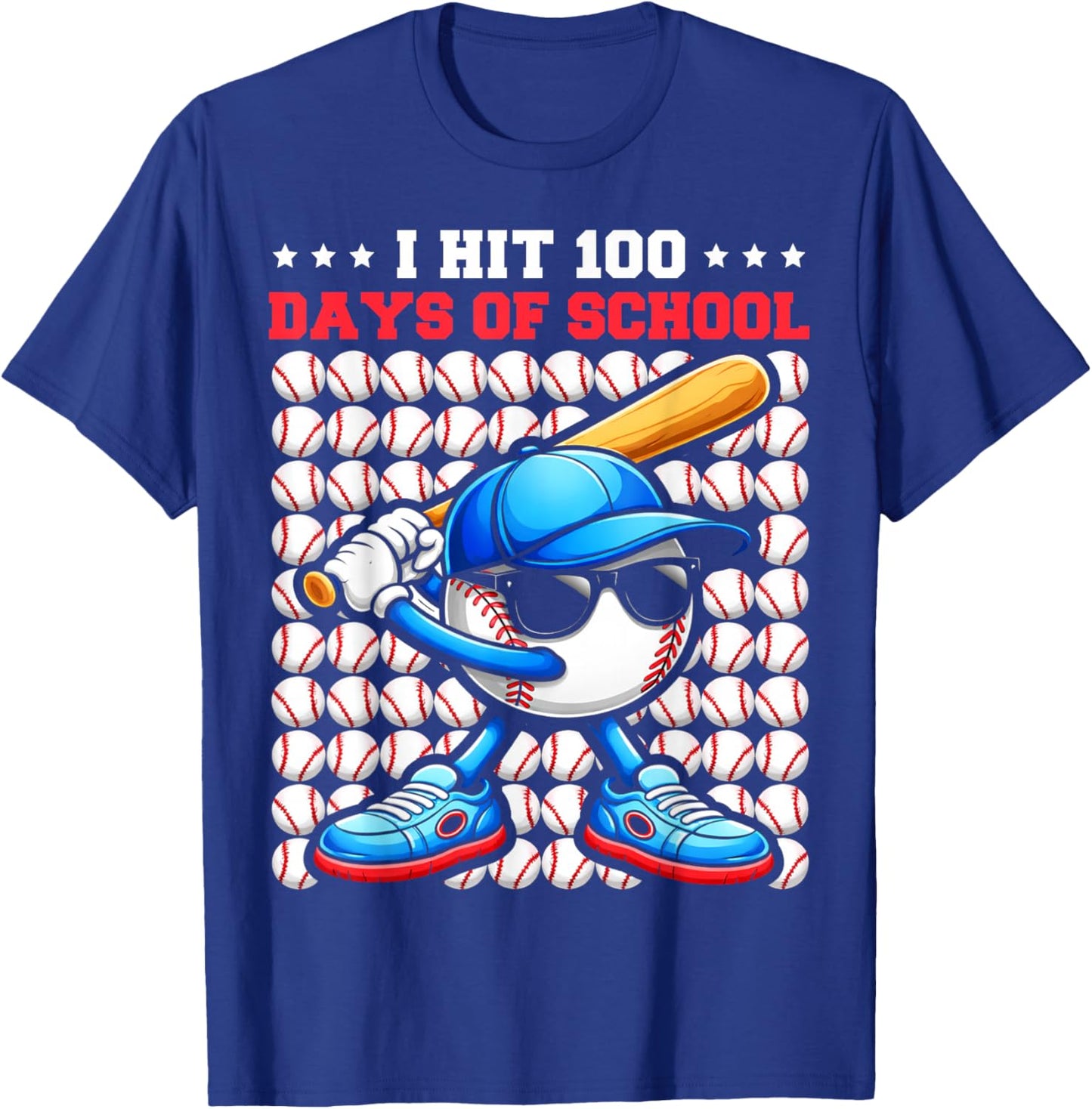 I Hit 100 Days of School Funny Baseball Player Kids Boys Son T-Shirt - T-Shirt | Royal