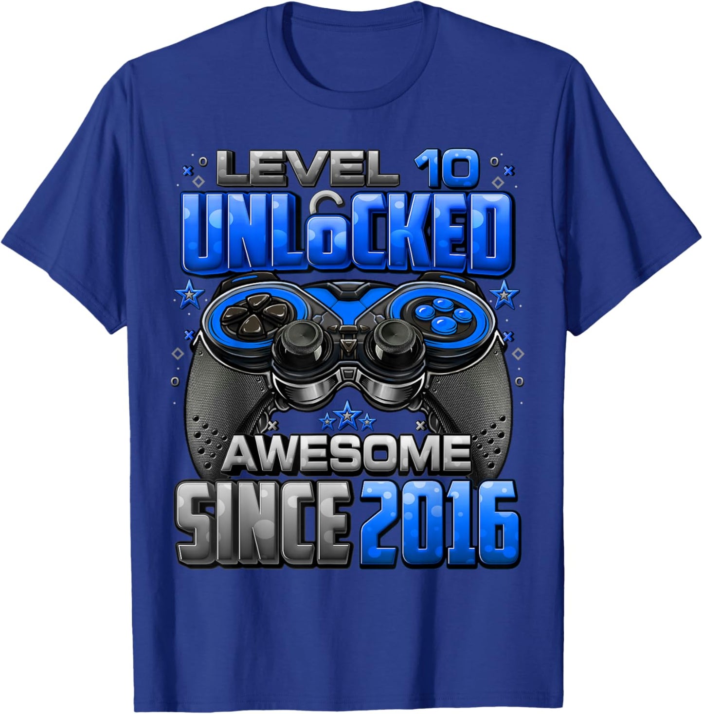 Level 10 Unlocked Awesome Since 2016 10th Birthday Gaming T-Shirt - T-Shirt | Royal