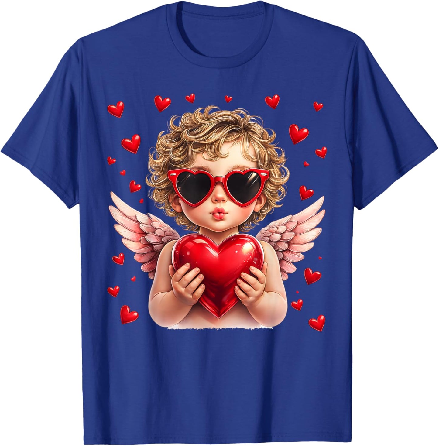 Vintage Cupid Blowing Bubble Gum Heart Sunglasses Valentines T-Shirt - T-Shirt | Royal