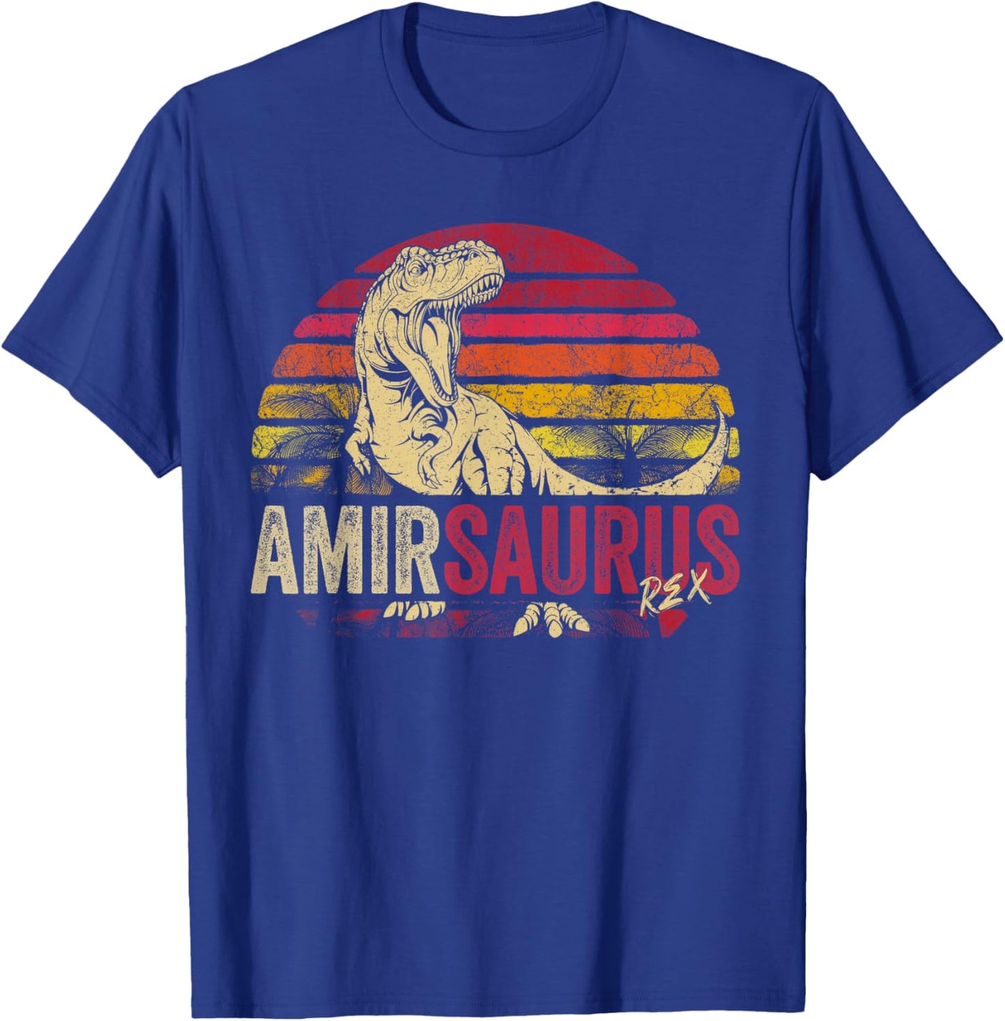 Amir Saurus Funny Personalized Dinosaur T Rex Boys Name T-Shirt - T-Shirt | Royal
