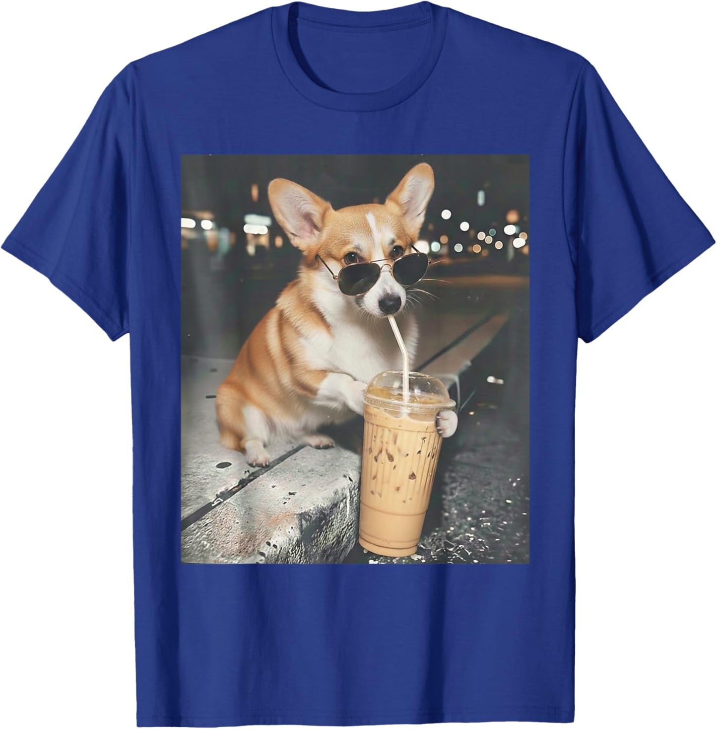 Corgi Drinking Iced Coffee Funny Animal Meme Corgi Dog Lover T-Shirt - T-Shirt | Royal