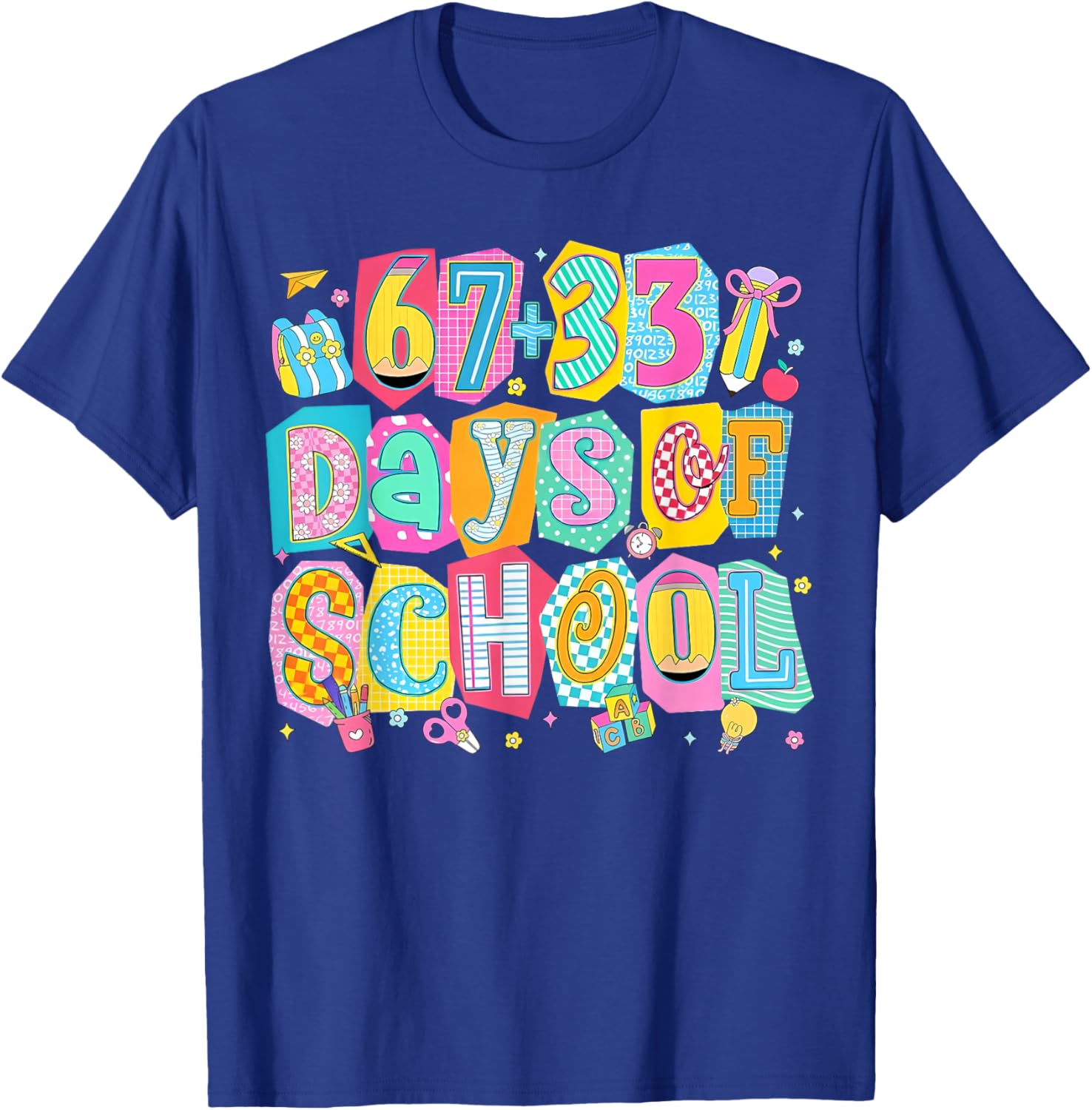 I Survived 67 + 33 100 Days of School Teacher Student T-Shirt - T-Shirt | Royal