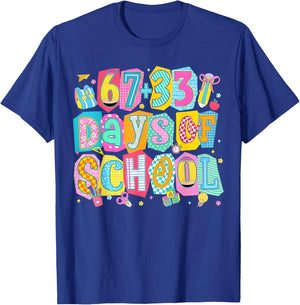 I Survived 67 + 33 100 Days of School Teacher Student T-Shirt - T-Shirt | Royal