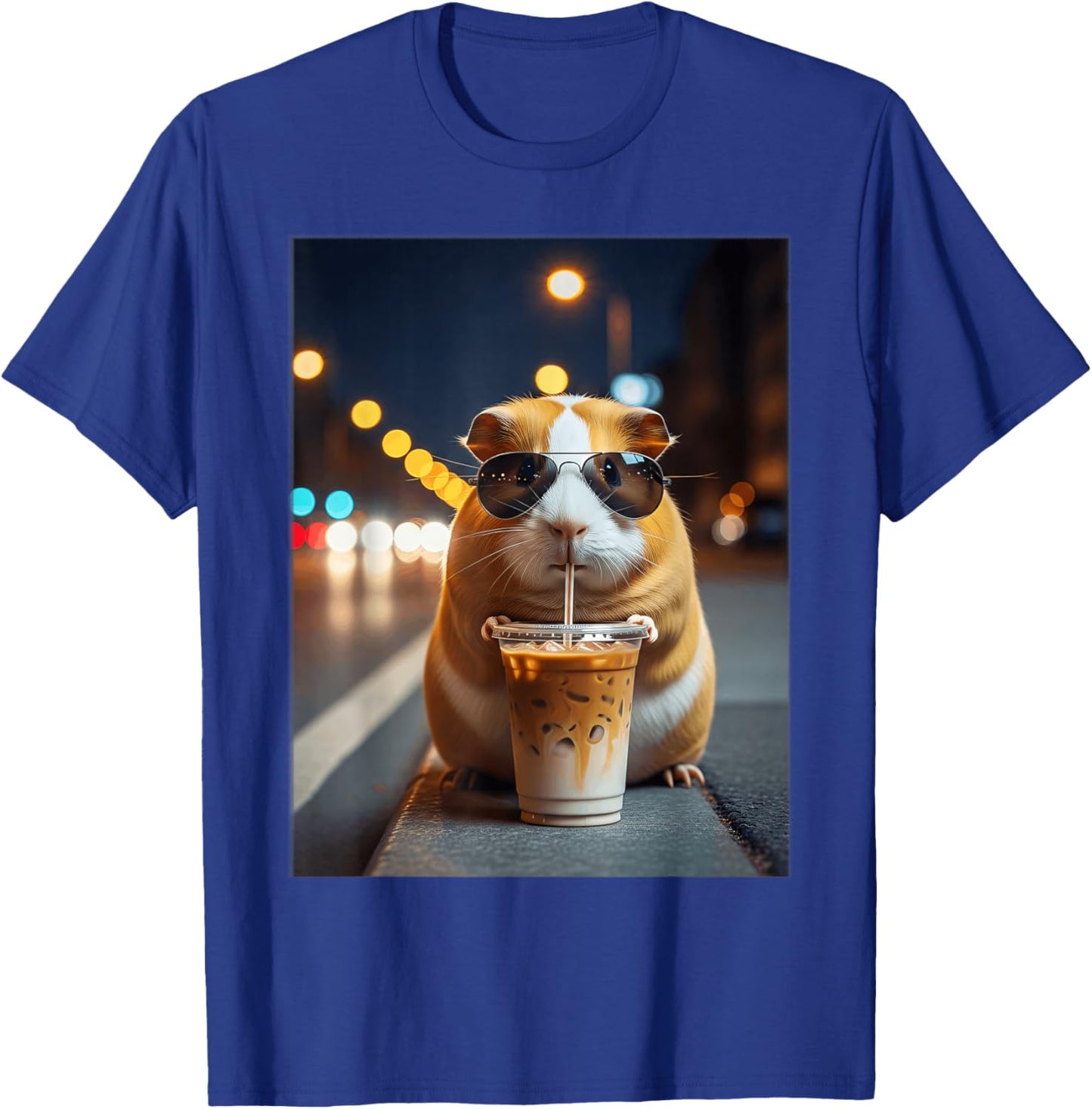Funny Guinea Pig Drinking Iced Coffee Meme T-Shirt - T-Shirt | Royal