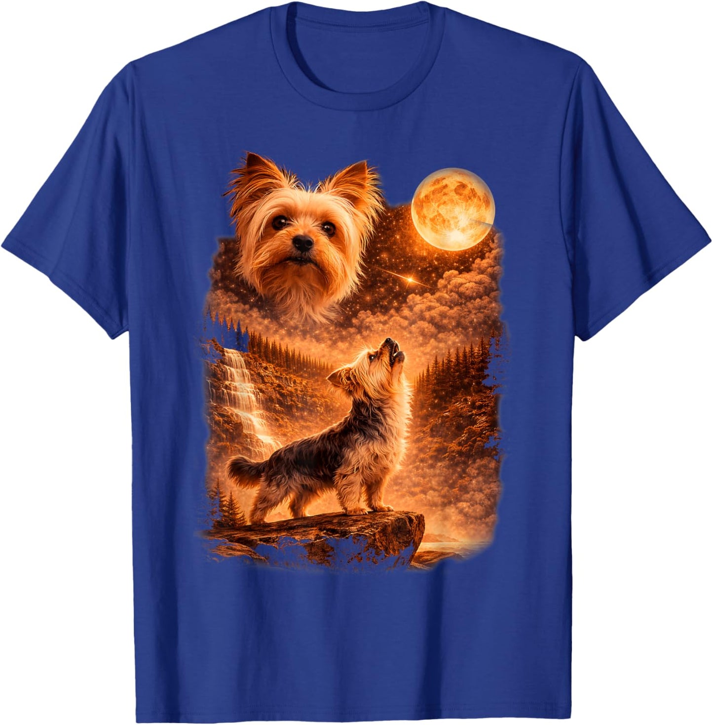 Yorkie Howling to The Moon Funny Vintage 90s Dog Lover T-Shirt - T-Shirt | Royal