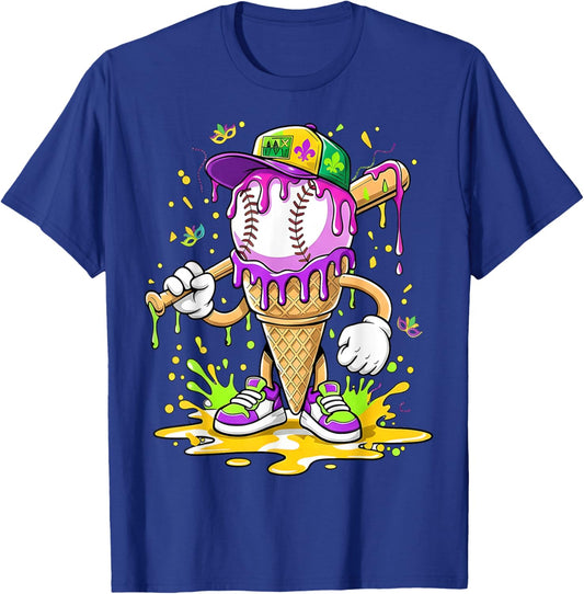 Kids Baseball Drip Ice Cream Apparel Kids Boys Mardi Gras T-Shirt - T-Shirt | Royal