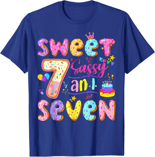 Sweet Sassy & Seven 7th Birthday Girls Seven Years Birthday T-Shirt - T-Shirt | Royal