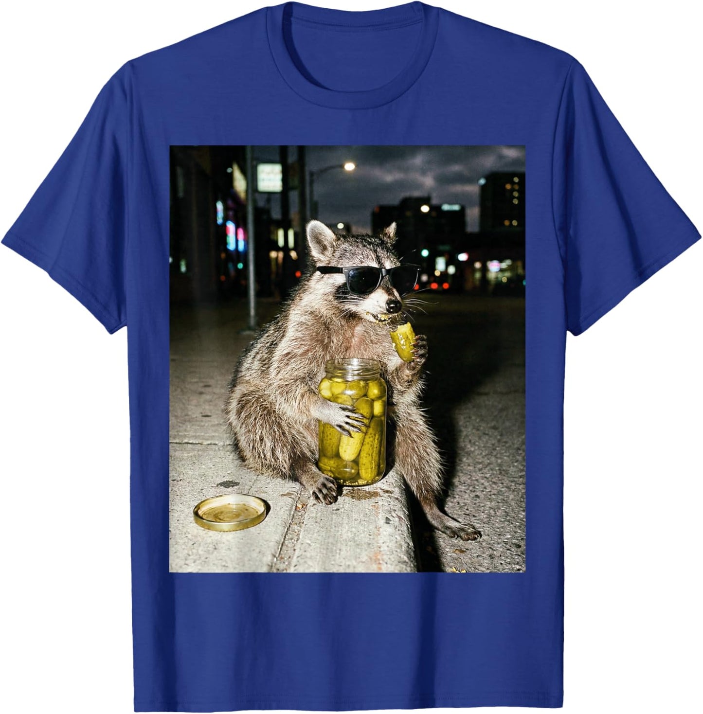 Funny Raccoon Eating Pickles Meme Men Women T-Shirt - T-Shirt | Royal