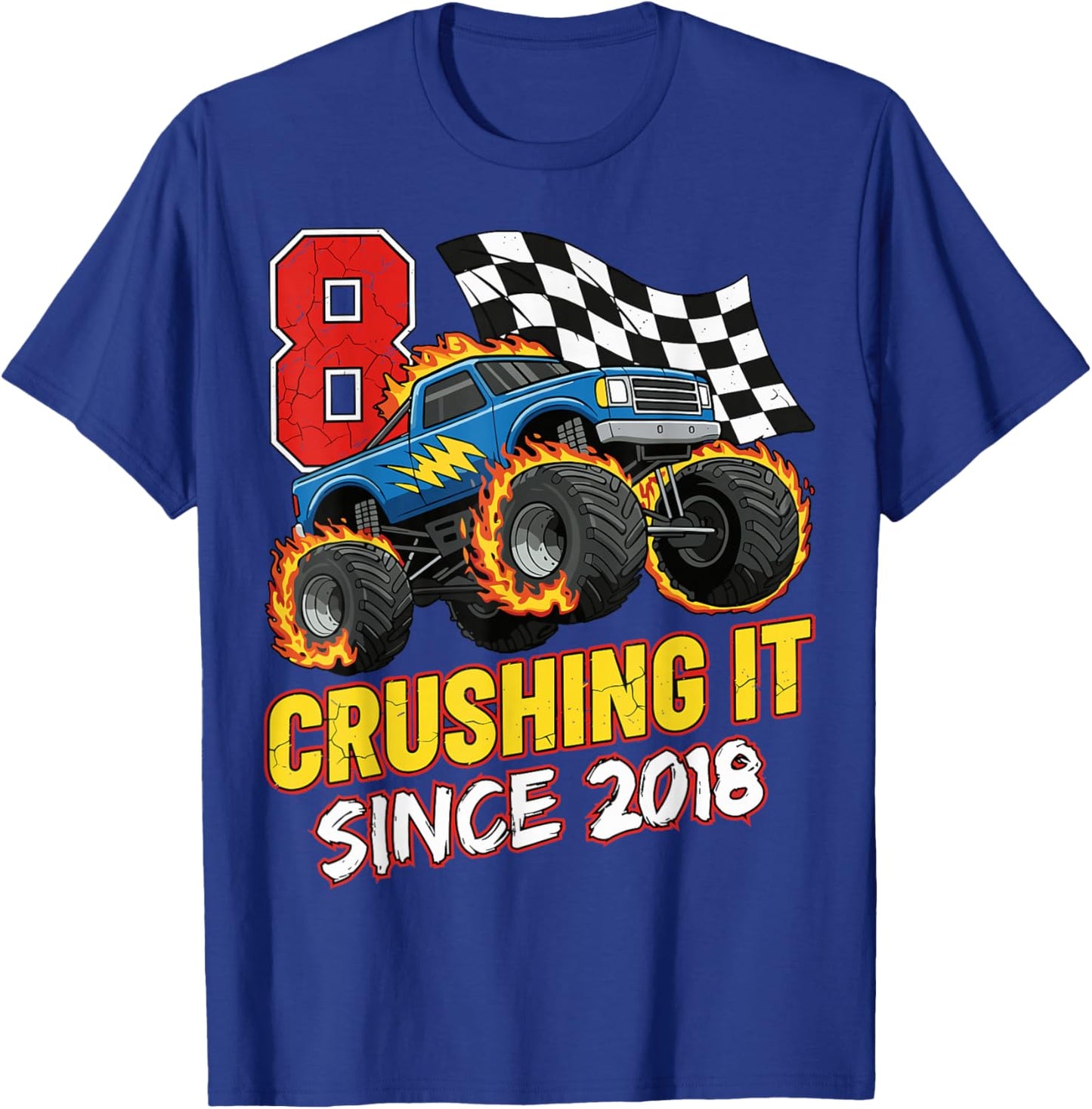 Birthday Monster Truck 8 Year Old Boys 8th Party Born 2018 T-Shirt - T-Shirt | Royal