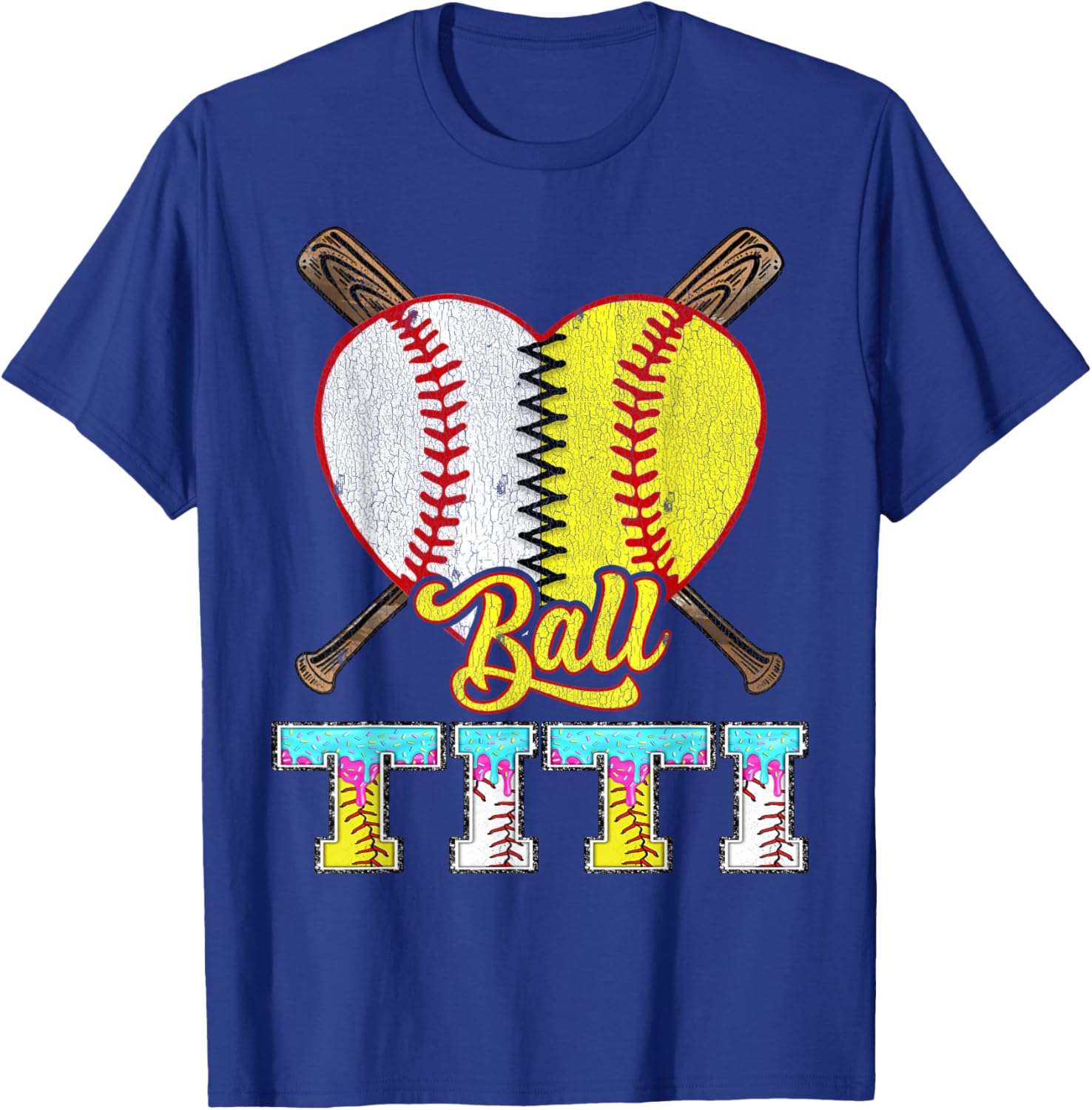 Titi of Both Half Baseball Softball Ice Cream Drip T-Shirt - T-Shirt | Royal