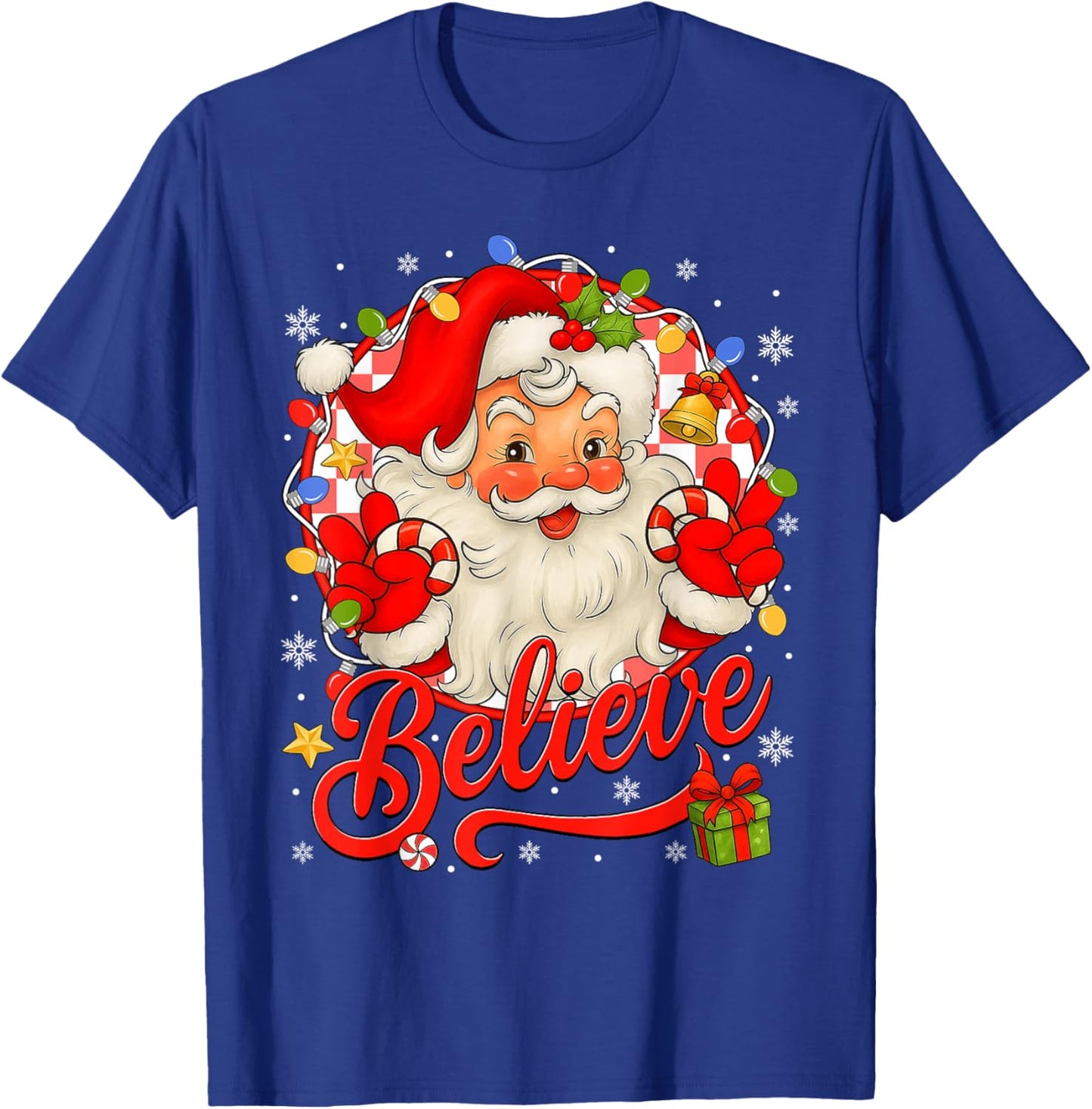 Vintage Santa Claus Believe Christmas Vibes Women Boys Girls T-Shirt - T-Shirt | Royal