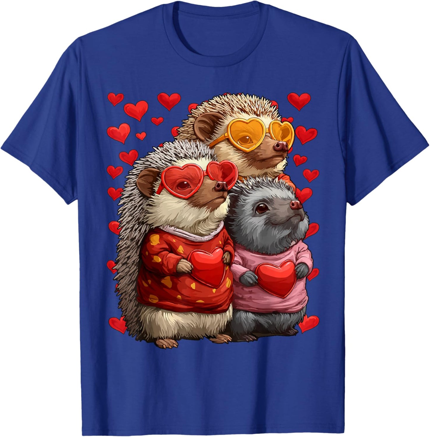 Cute Hedgehogs with Heart Sunglasses Valentines Day Hearts T-Shirt - T-Shirt | Royal