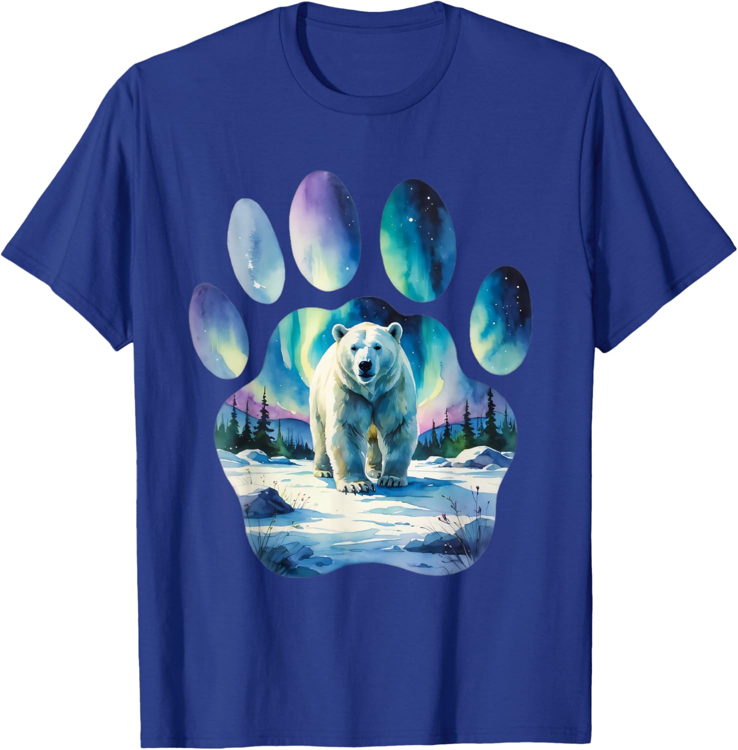 Polar Bear with Northern Lights in Paw-Shaped Frame T-Shirt - T-Shirt | Royal