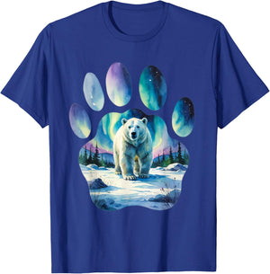 Polar Bear with Northern Lights in Paw-Shaped Frame T-Shirt - T-Shirt | Royal