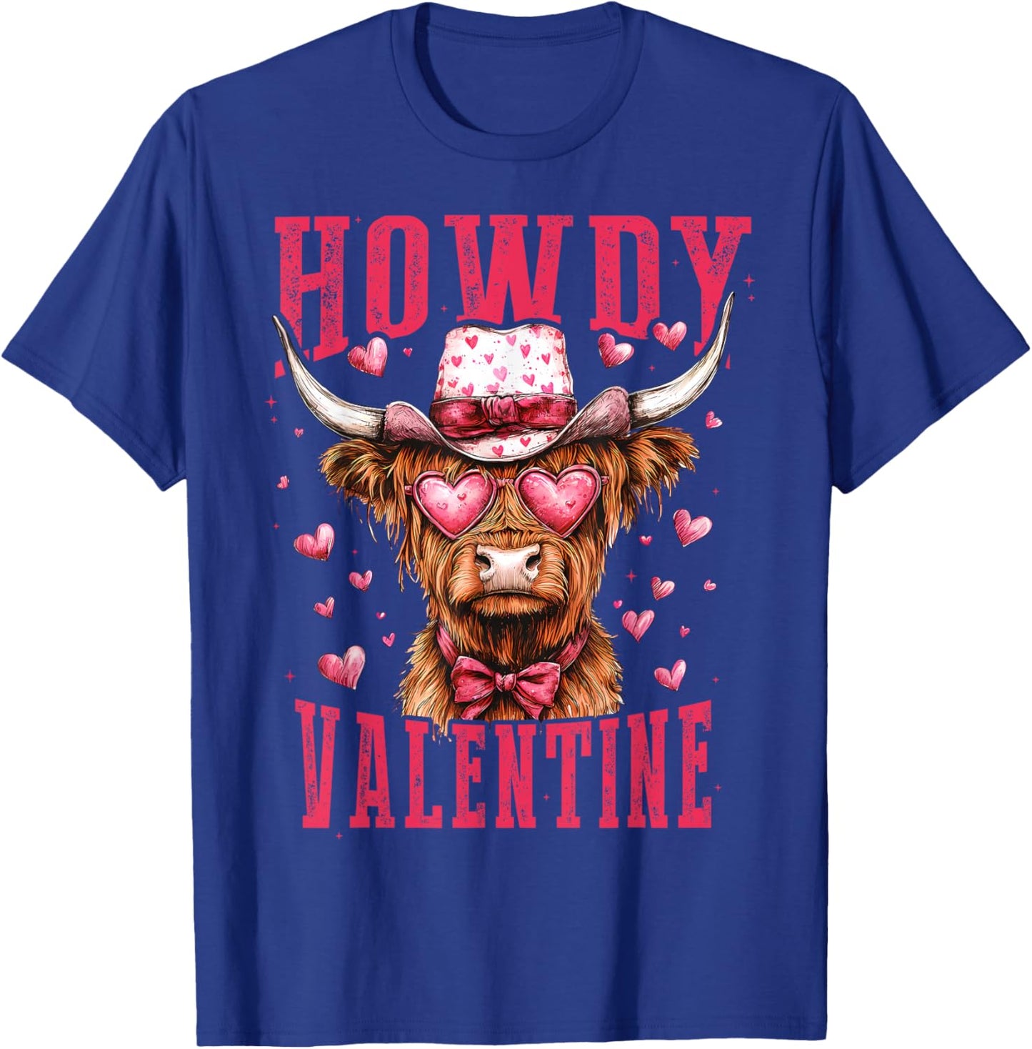 Retro Howdy Valentine Western Highland Cow Heart Glasses T-Shirt - T-Shirt | Royal