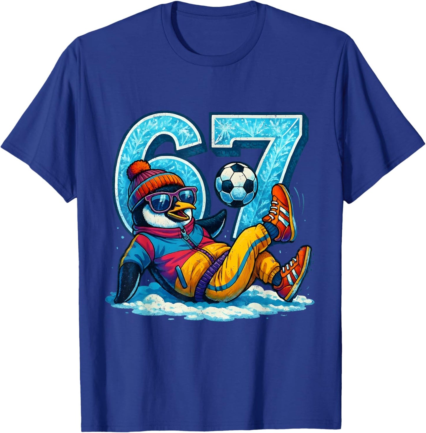 67 Penguin Soccer Funny Winter Meme Gift T-Shirt - T-Shirt | Royal