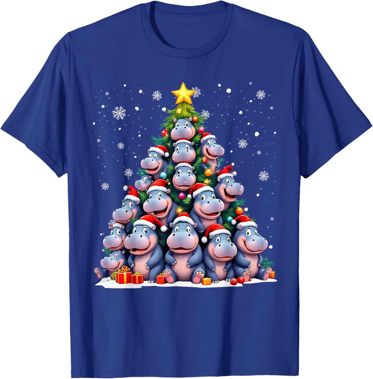 Funny Christmas Tree Hippo Family Xmas Pajamas T-Shirt - T-Shirt | Royal