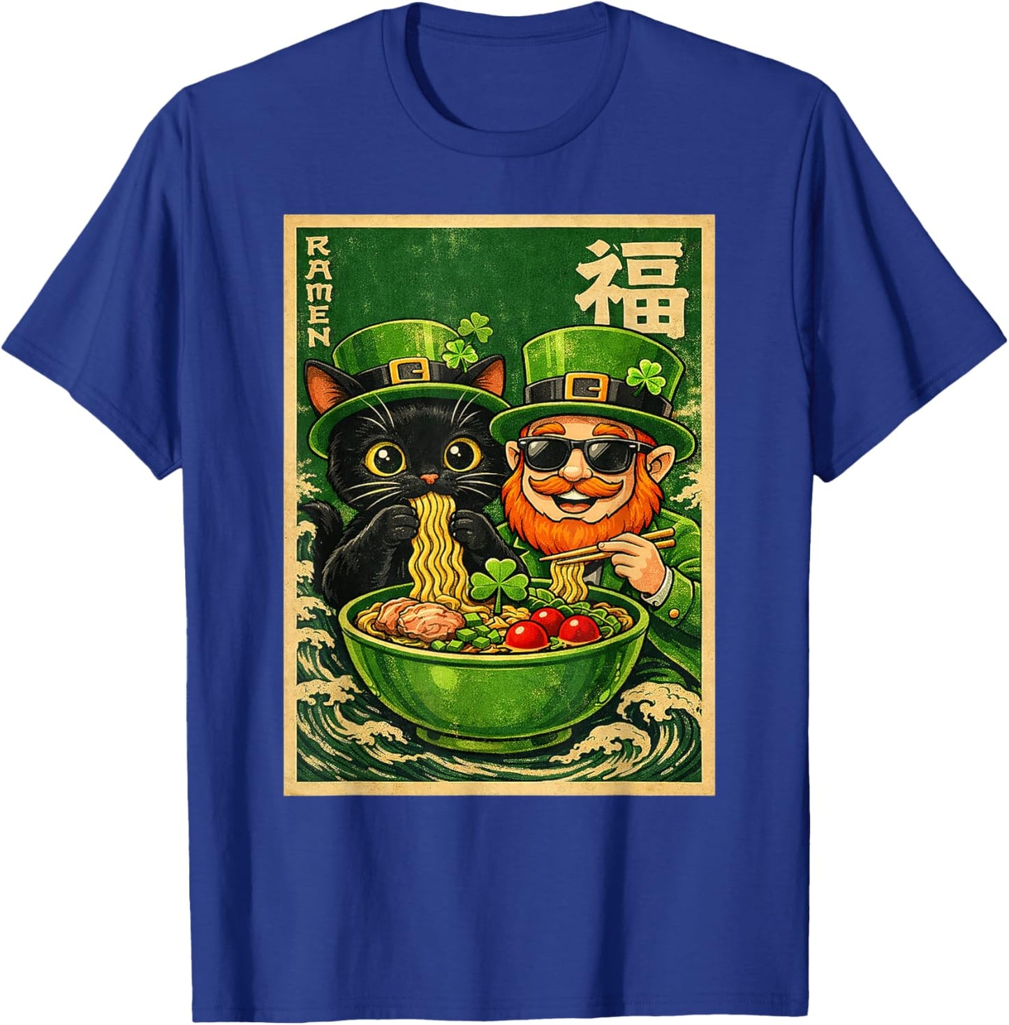 Leprechaun Japanese Cat Kawaii Ramen Funny St Patrick's Day T-Shirt - T-Shirt | Royal