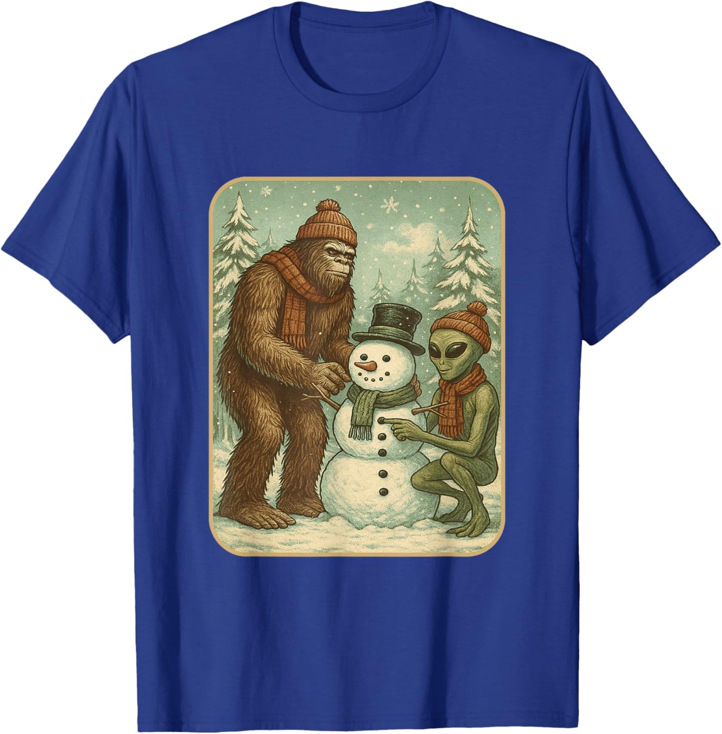 Winter Bigfoot Alien Snowman Christmas Men Boys Women T-Shirt - T-Shirt | Royal