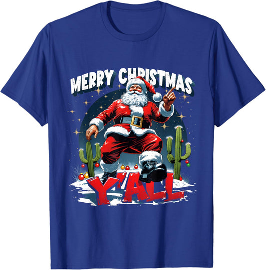 Merry Christmas Y’All Santa Western Holiday T-Shirt - T-Shirt | Royal