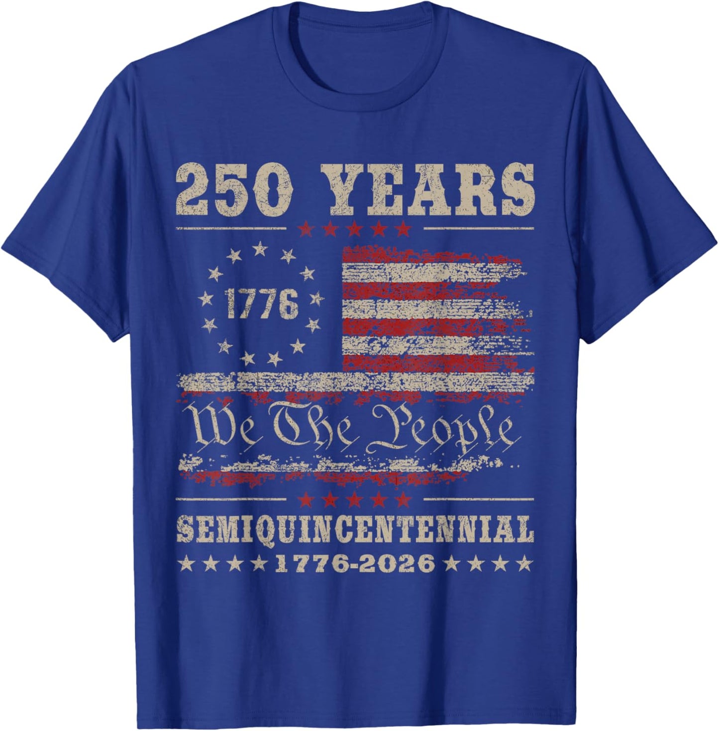 4th July American Flag Vintage 250 Years 1776 2026 T-Shirt - T-Shirt | Royal