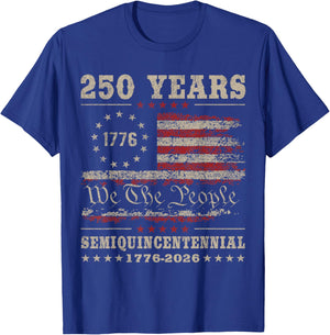 4th July American Flag Vintage 250 Years 1776 2026 T-Shirt - T-Shirt | Royal